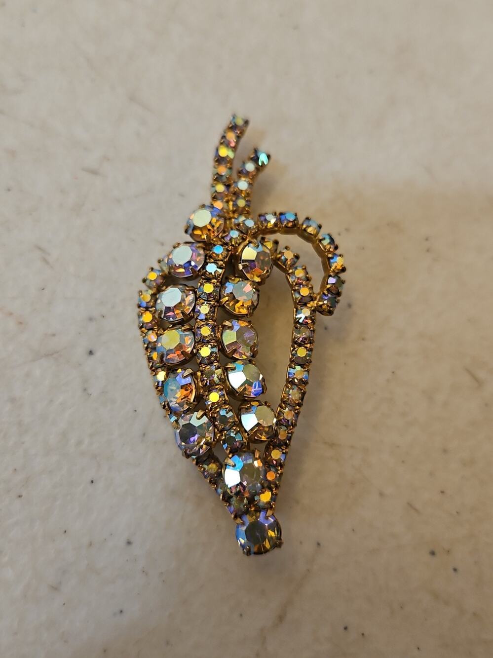 Vintage Rhinestone Brooch Leaf Design